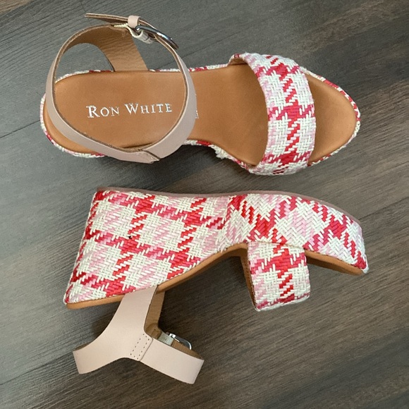 NWOT Ron White Italian Made Platform Wedge White Red Tweed Sandals Size 40 - Picture 14 of 14